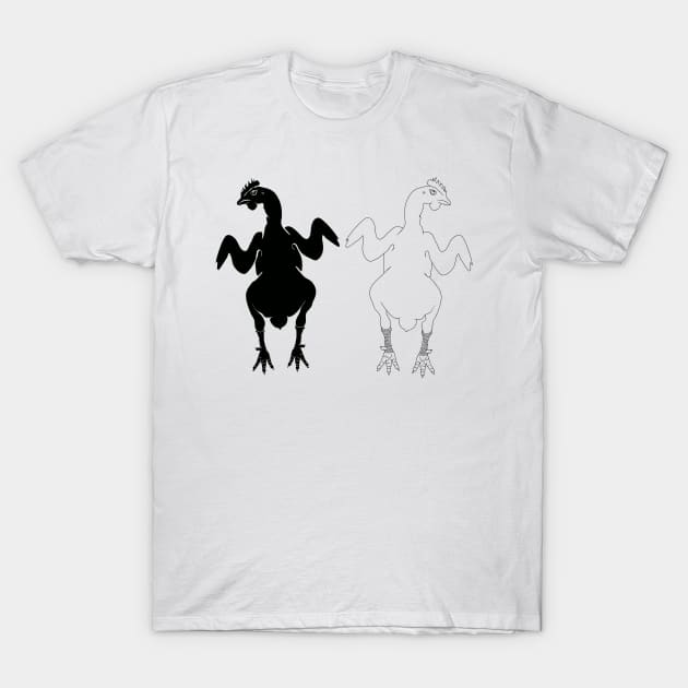 silhouette and line art illustration of a chicken T-Shirt by bloomroge